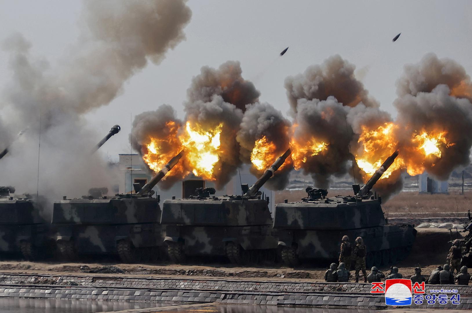 The Korean People's Army conducts an artillery firing drill, KCNA news agency reported, in North Korea, March 7, 2024 in this picture released on March 8, 2024, by the Korean Central News Agency.    KCNA via REUTERS    ATTENTION EDITORS - THIS IMAGE WAS PROVIDED BY A THIRD PARTY. REUTERS IS UNABLE TO INDEPENDENTLY VERIFY THIS IMAGE. NO THIRD PARTY SALES. SOUTH KOREA OUT. NO COMMERCIAL OR EDITORIAL SALES IN SOUTH KOREA. Photo: KCNA/REUTERS