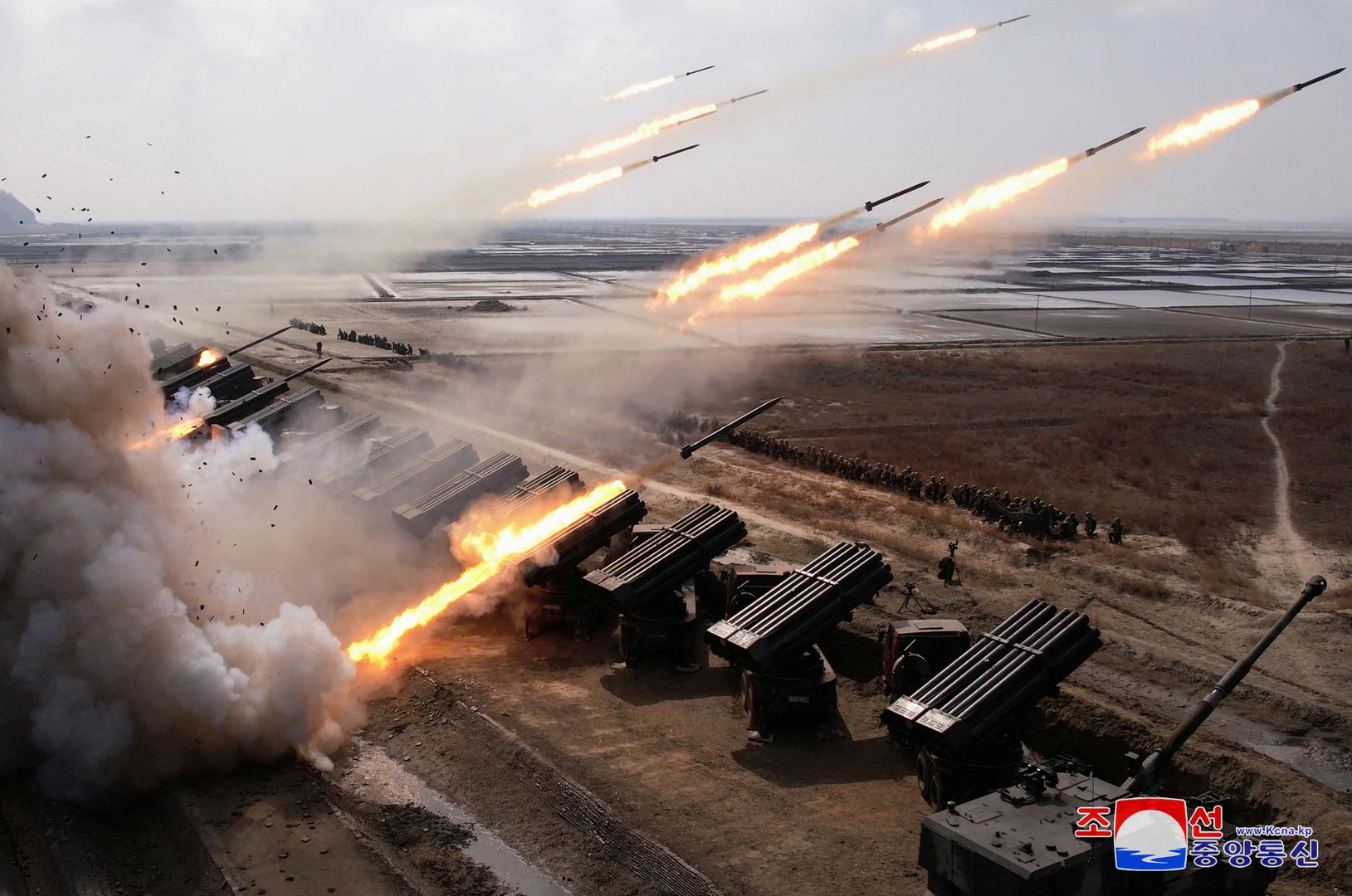 The Korean People's Army conducts an artillery firing drill, KCNA news agency reported, in North Korea, March 7, 2024 in this picture released on March 8, 2024, by the Korean Central News Agency.    KCNA via REUTERS    ATTENTION EDITORS - THIS IMAGE WAS PROVIDED BY A THIRD PARTY. REUTERS IS UNABLE TO INDEPENDENTLY VERIFY THIS IMAGE. NO THIRD PARTY SALES. SOUTH KOREA OUT. NO COMMERCIAL OR EDITORIAL SALES IN SOUTH KOREA. Photo: KCNA/REUTERS