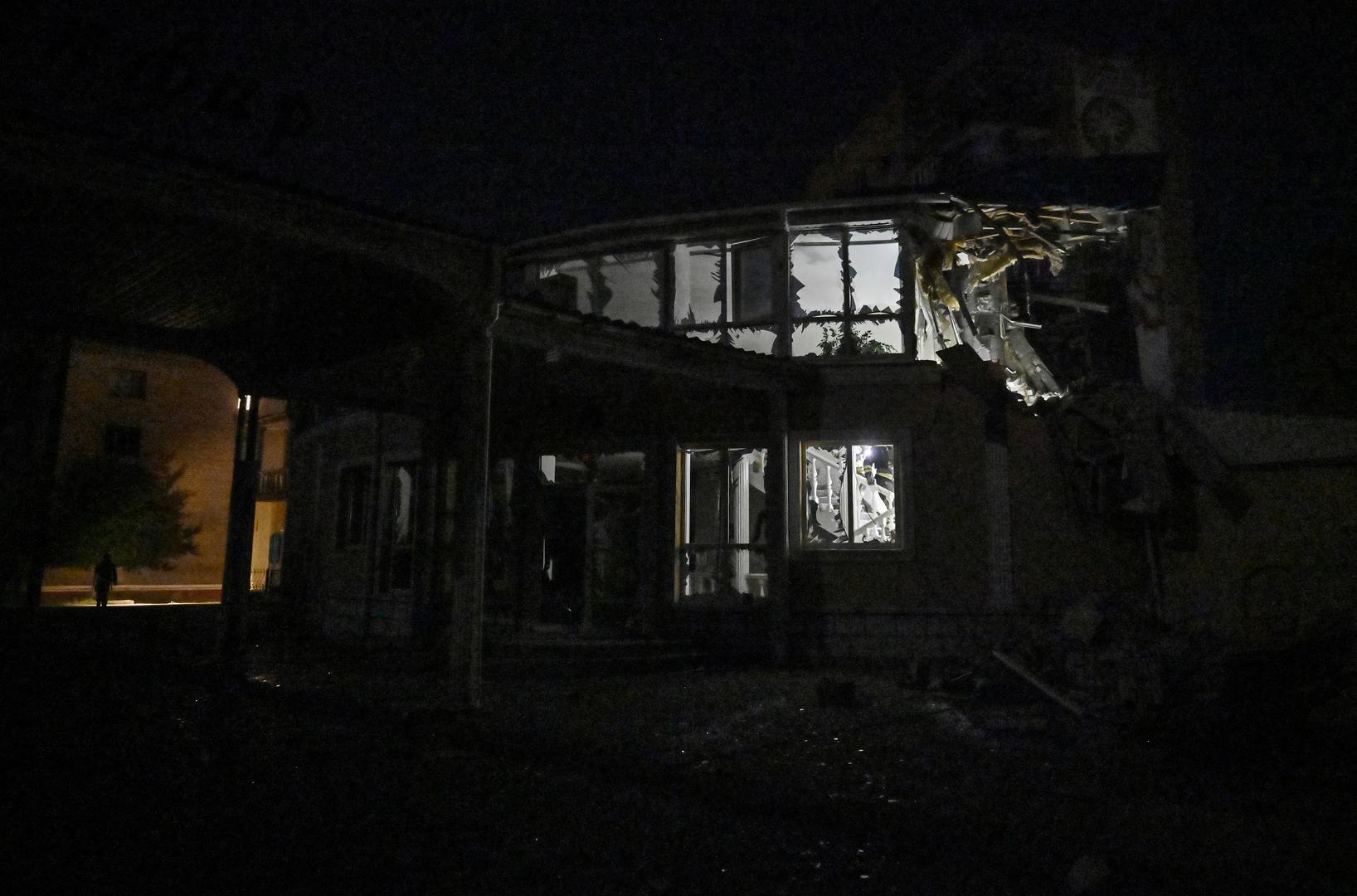 Ukrainian emergency services conduct a search and rescue operation among the rubble of a destroyed hotel following a Russian strike in the town of Kramatorsk on August 24, 2024, amid the Russian invasion of Ukraine. A nighttime Russian strike on a hotel in the eastern Ukrainian city of Kramatorsk wounded two journalists, while a third was missing in the rubble, authorities said Sunday. Vadym Filashkin, head of the Donetsk regional government, said the journalists were British, US and Ukrainian nationals and that a search operation was underway for the missing journalist.    GENYA SAVILOV/Pool via REUTERS Photo: GENYA SAVILOV/REUTERS