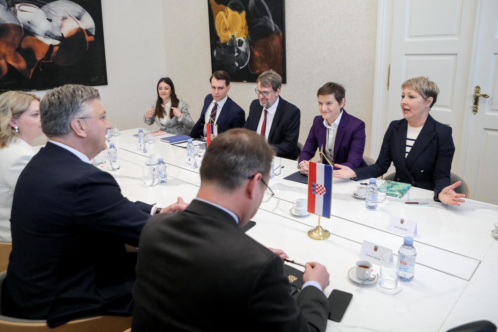 30.04.2023., Zagreb - Predsjednik Vlade Hrvatske Andrej Plenkovic sastao se s predsjednicom Vlade Srbije Anom Brnabic u Banskim dvorima. Photo: Zeljko Hladika/PIXSELL