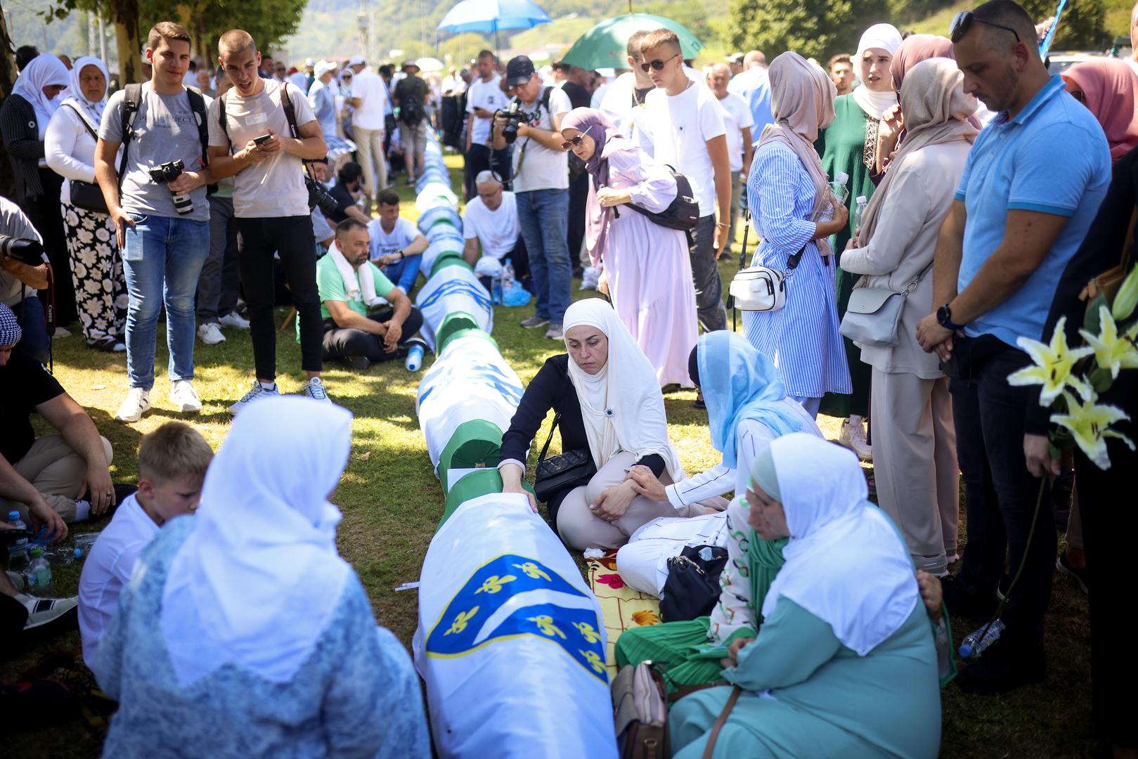 11.07.2024., Potocari, Bosna i Hercegovina - U Memorijalnom centru Srebrenica-Potocari obiljezena 29. godisnjica genocida nad Bosnjacima "Sigurne zone UN-a" Srebrenica, te je klanjana dzenaza i obavljen ukop za 14 nevinih zrtava genocida u Srebrenici. Photo: Armin Durgut/PIXSELL