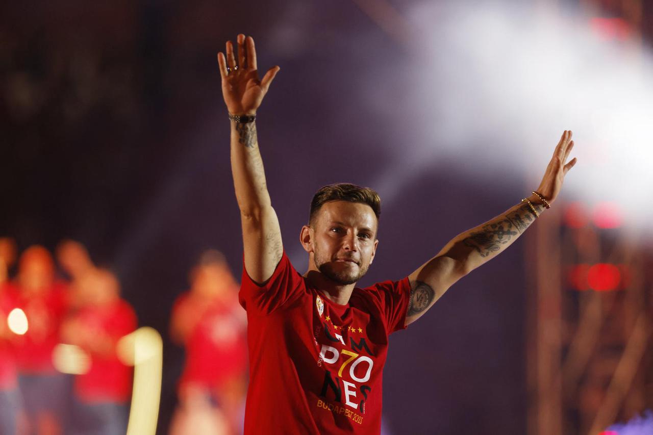 Sevilla celebrate with fans after winning the Europa League