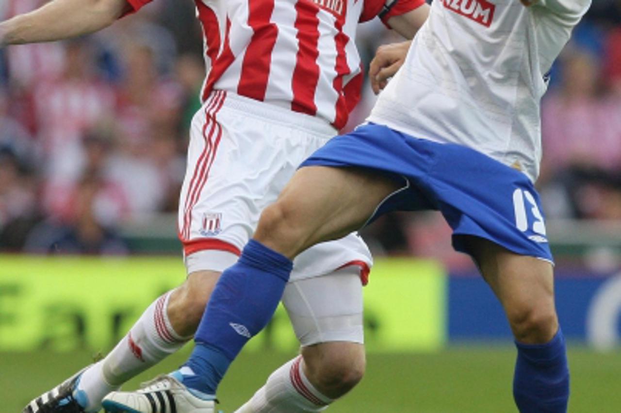 'Stoke City\'s Ryan Shawcross (left) and Hajduk Split\'s Ante Vukusic during the Europa League, Third Qualifying Round, First Leg match at the Britannia Stadium, Stoke. Photo: Press Association/Pixsel