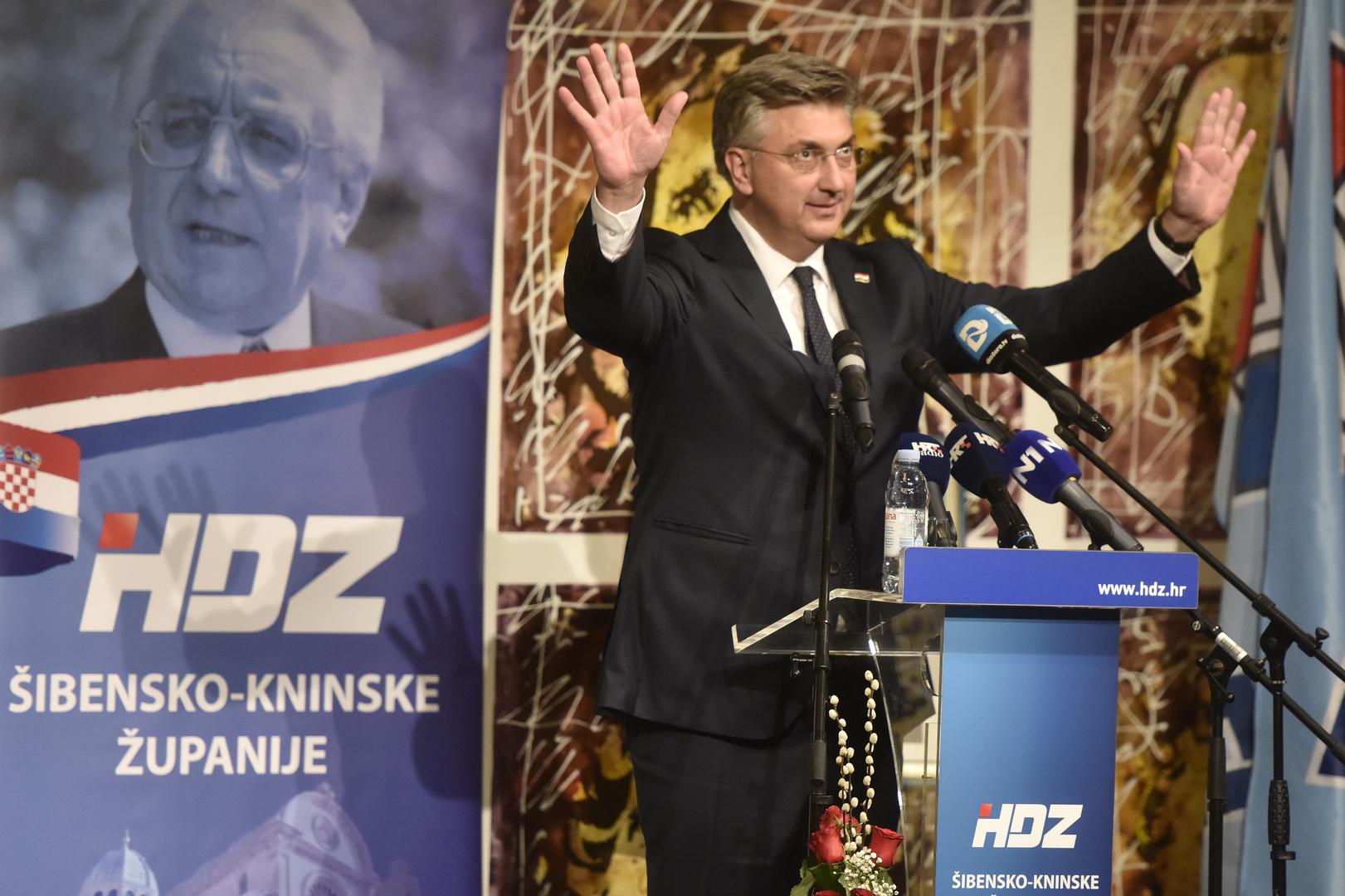 09.03.2024., Sibenik - Premijer i predsjednik stranke Andrej Plenkovic sudjelovao je na svecanom obiljezavanju 34.obljetnice HDZ-a Sibensko-kninske zupanije i grada Sibenika.  Photo: Hrvoje Jelavic/PIXSELL