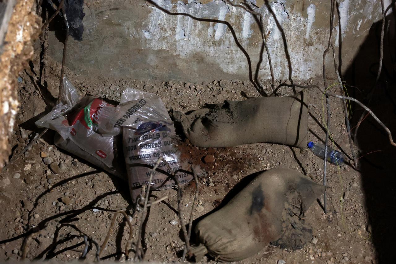 A view shows a hole where the Lebanese army carried out a controlled explosion of a walkie-talkie device outside the American University of Beirut Medical Center