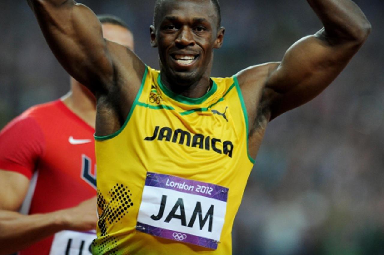 'Jamaica\'s Usain Bolt celebrates winning the Men\'s 4x100m Relay on day fifteen of the London Olympic Games in the Olympic Stadium, London.Photo: Press Association/PIXSELL'