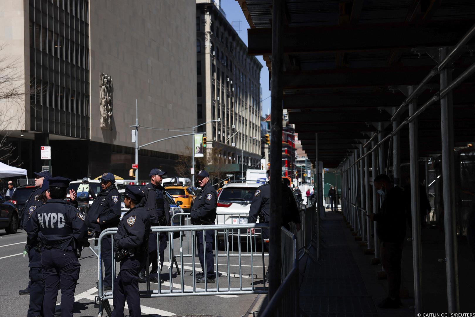 Law enforcement officers stand guard near the Manhattan Criminal Courthouse, after former U.S. President Donald Trump's indictment by a Manhattan grand jury following a probe into hush money paid to porn star Stormy Daniels, in New York City, U.S, April 3, 2023.? REUTERS/Caitlin Ochs Photo: CAITLIN OCHS/REUTERS