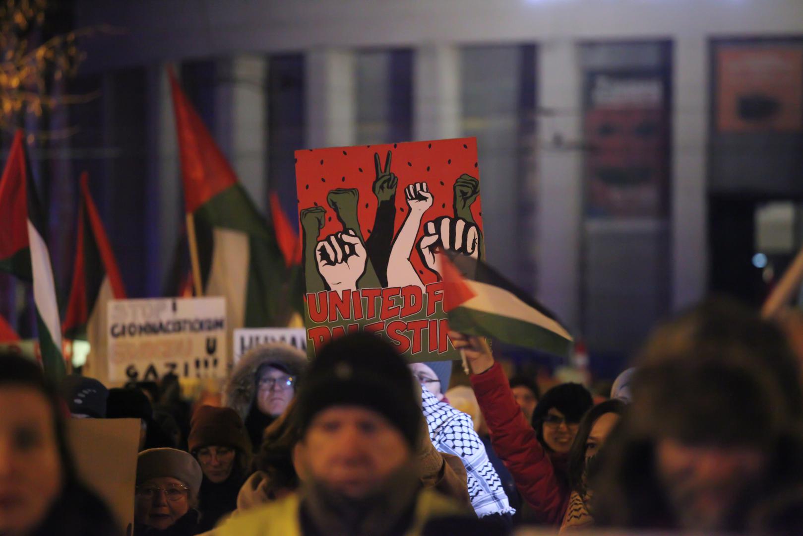 13.1.2024., Trg zrtava fasizma, Zagreb - U sklopu medjunarodnog dana akcije za trajni prekid vatre u Pojasu Gaze, na Trgu zrtava fasizma organiziran je skup pod nazivom “Zivot, sloboda, pravda - mars za Palestinu”. Photo: Luka Batelic/PIXSELL