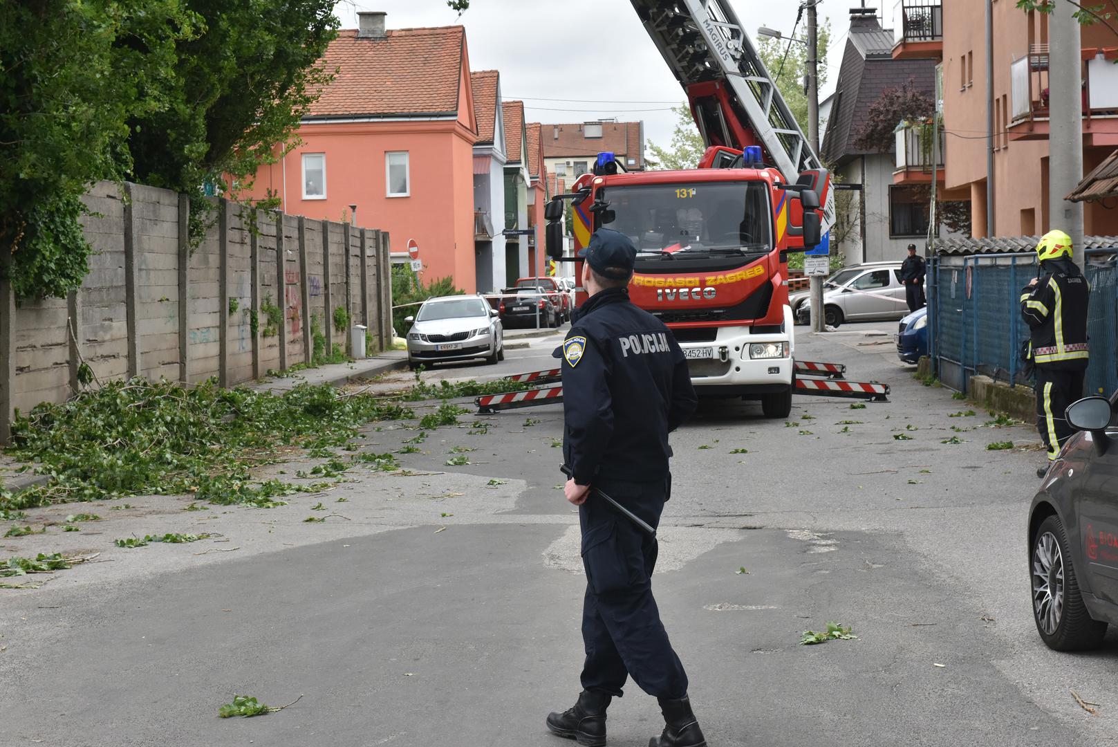 16.4.2024., Zagreb - U Moscenickoj ulici jak vjetar otrgnuo je nekoliko grana s jablana, pa vatrogasci uklanjaju grane koje bi mogle pasti na ulicu. Photo: Davorin Visnjic/PIXSELL