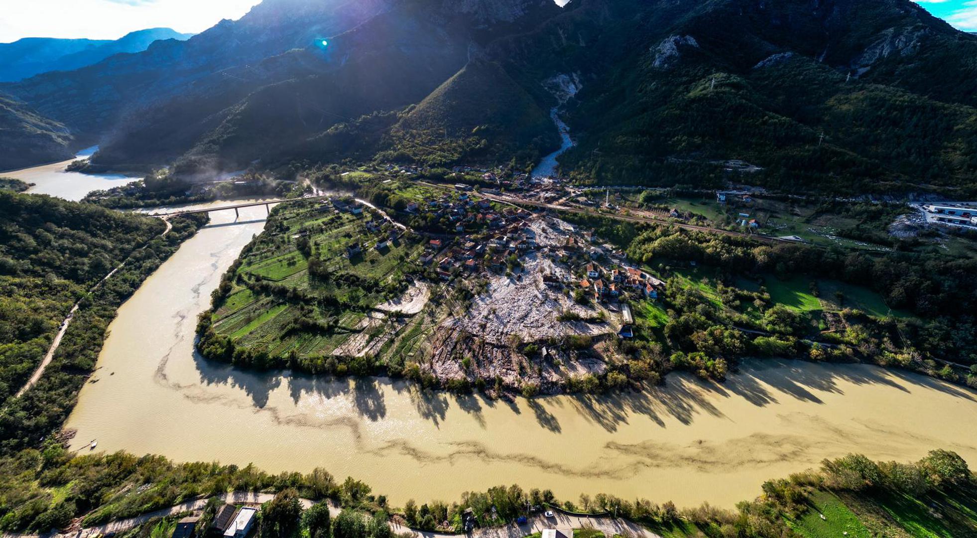 07.10.2024., Jablanica - Pogled iz zraka na mjesto Donje Jablanica i kamenolom iz kojeg je krenula lavina kamenja zajedno s bujicom. Photo: Denis Kapetanovic/PIXSELL