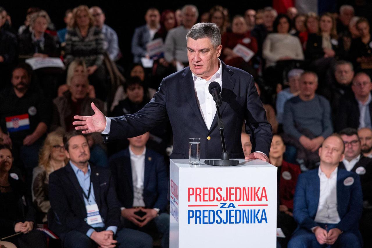 Croatian President and Presidential candidate Zoran Milanovic speaks at his rally ahead of the second round of presidential election in Koprivnica