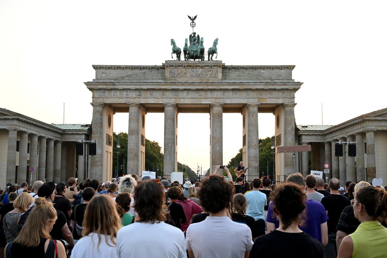 Gathering at Brandenburg Gate calling for 'togetherness not hate' in the aftermath of Solingen stabbing, in Berlin