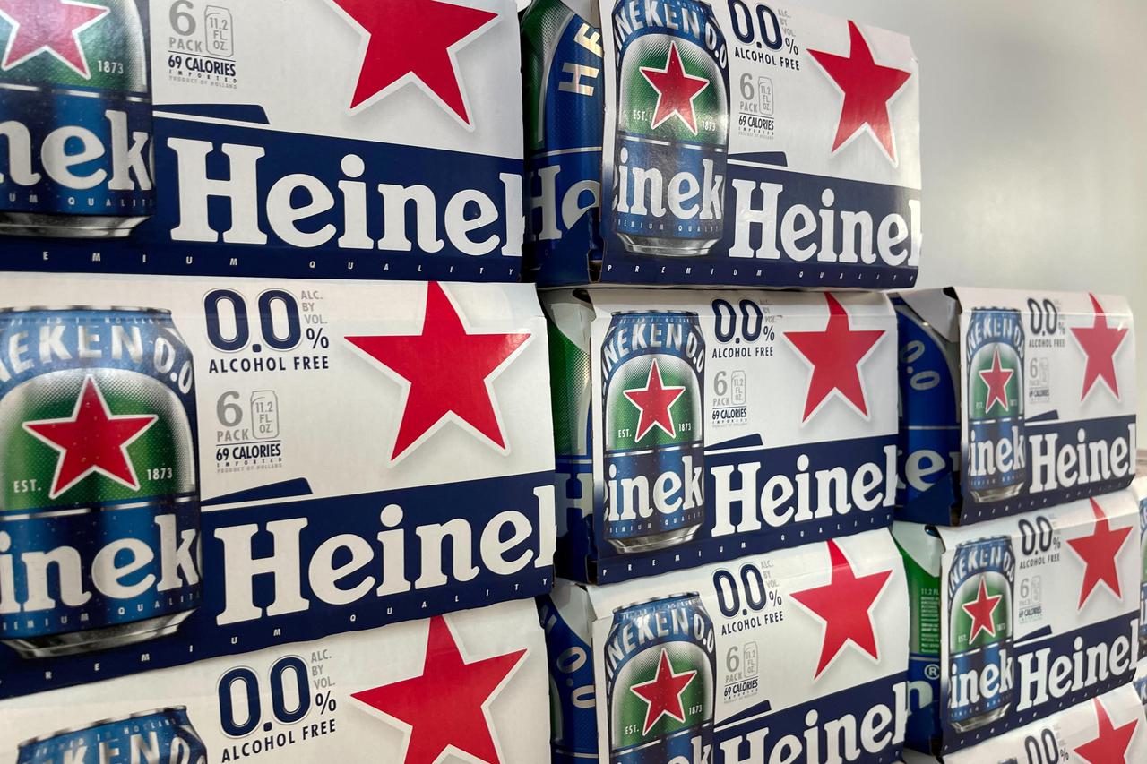 FILE PHOTO: Cans of Heineken non-alcoholic beer are seen on display at a sampling event at Pier 17 in New York City's Seaport District