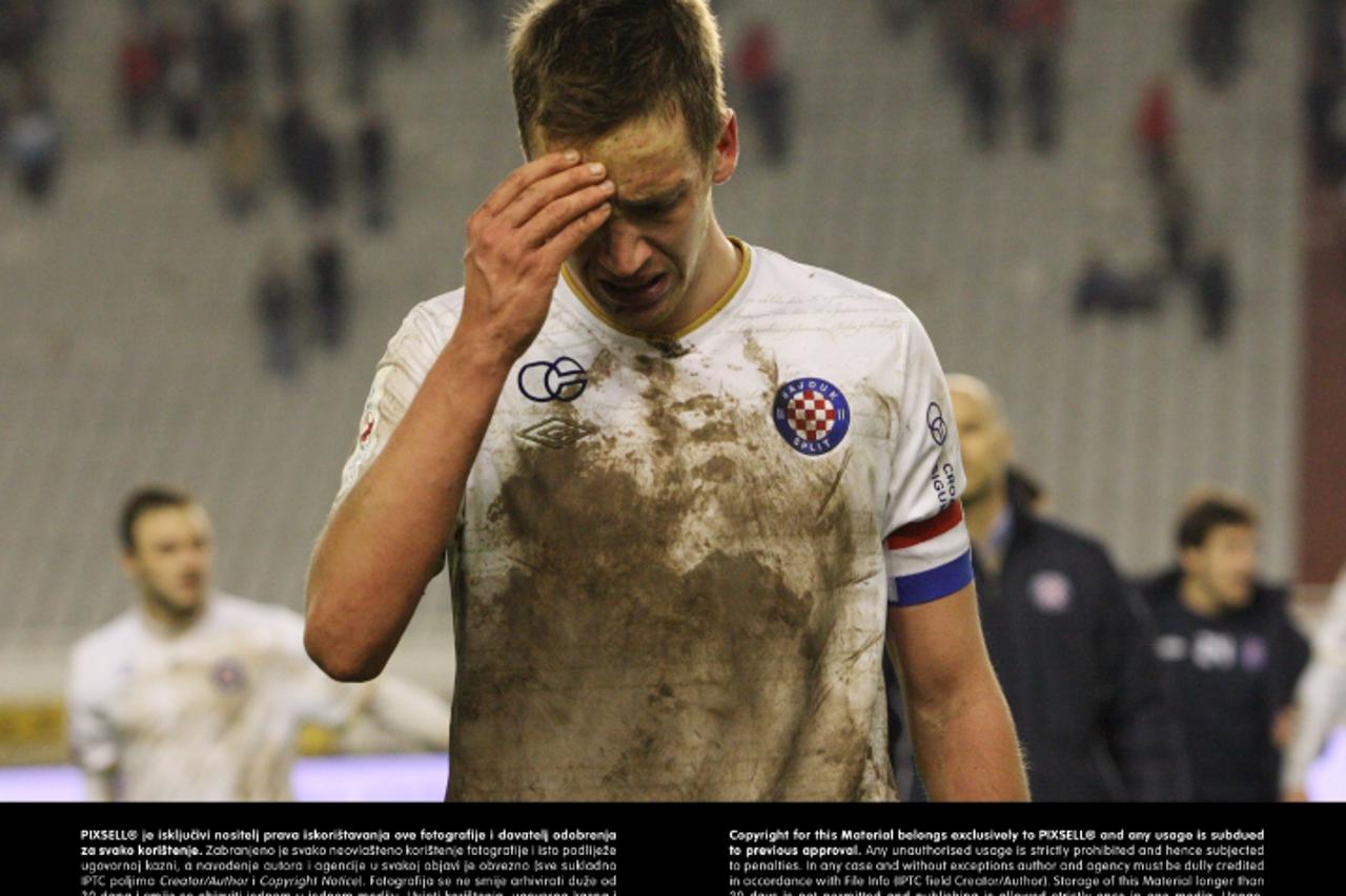 '02.12.2012., stadion Poljud, Split - MAXtv 1. HNL, 18. kolo, HNK Hajduk - HNK Rijeka. Mario Maloca na kraju utakmice izasao je s terena u suzama. Photo: Ivana Ivanovic/PIXSELL'