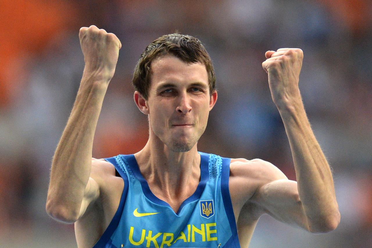 Bohdan Bondarenko of Ukraine celebrates in the Men's High Jump final at the 14th IAAF World Championships in Athletics at Luzhniki Stadium in Moscow, Russia, 15 August 2013. Photo: Bernd Thissen/dpa +++(c) dpa - Bildfunk+++/DPA/PIXSELL