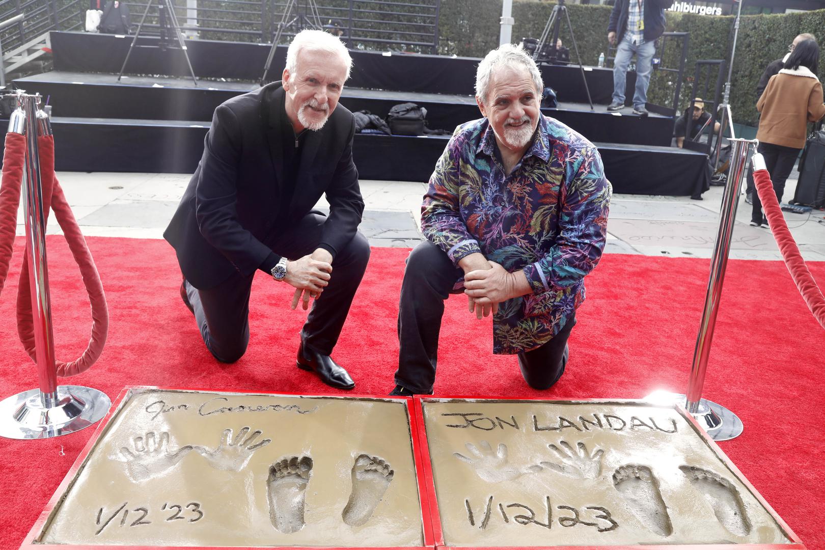 Photo by: John Rasimus/starmaxinc.com
STAR MAX
©2023
ALL RIGHTS RESERVED
Telephone/Fax: (212) 995-1196
1/12/23
James Cameron and Jon Landau attend the handprints and footprints ceremony honoring "Avatar: The Way Of The Water" filmmakers James Cameron and Jon Landau at TCL Chinese Theatre in Hollywood, California on January 12, 2023. Photo via Newscom Photo: John Rasimus/starmaxinc.com/NEWSCOM