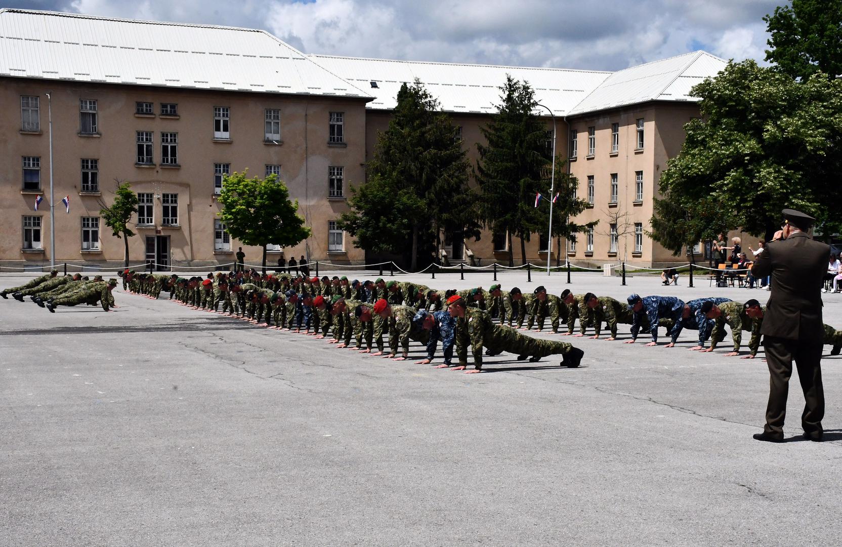 07.06.2023., Pozega - U vojarni 123. brigade HV u Pozegi odrzana je svecana promocija polaznika 30. narastaja Izobrazbe za razvoj vodja Docasnicke skole "Damir Tomljanovic Gavran". Izobrazbu je uspjesno zavrsilo 16 polaznica i 58 polaznika, a cilj izobrazbe stjecanje znanja i kompetencija za uspjesno obnasanje prvih docasnickih duznosti i provedbu zadaca na ustrojbenim mjestima skupnika. Photo: Ivica Galovic/PIXSELL