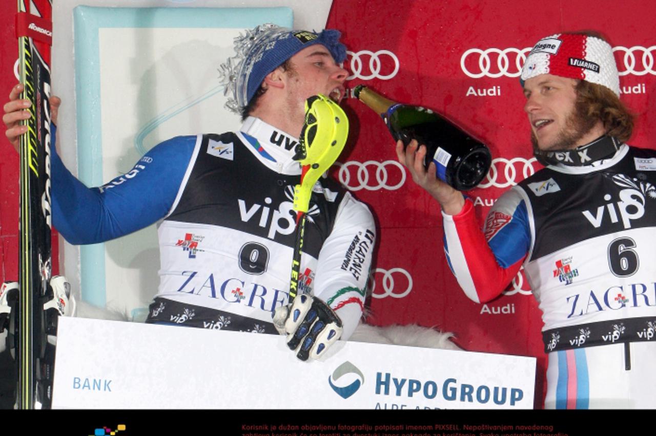 \'06. 01. 2010., Sljeme, Zagreb, Hrvatska - Druga slalom voznja muske utrke Snow Queen Trophy za FIS Svjetski kup. Giuliano Razzoli , Julien Lizeroux  Photo: Dalibor Urukalovic/PIXSELL\'