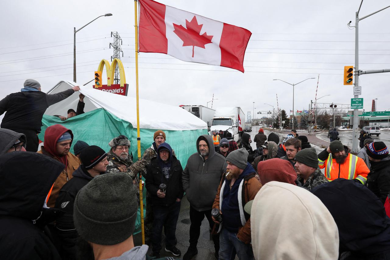 Truckers and supporters continue to protest against COVID-19 vaccine mandates, in Windsor