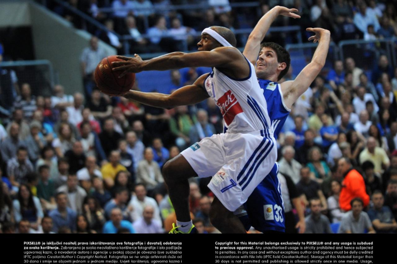 '29.05.2013., KC Drazen Petrovic, Zagreb - A1 Liga za prvaka, prva utakmica finala doigravanja. KK Cibona - KK Zadar. Jerel Blassingame, Toni Prostran.  Photo: Danijel Kasap/PIXSELL'