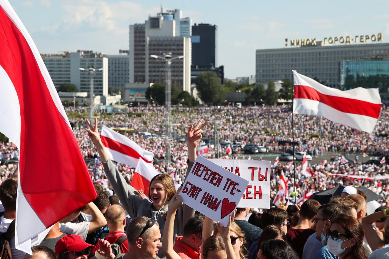 Opposition supporters protest against presidential election results in Minsk