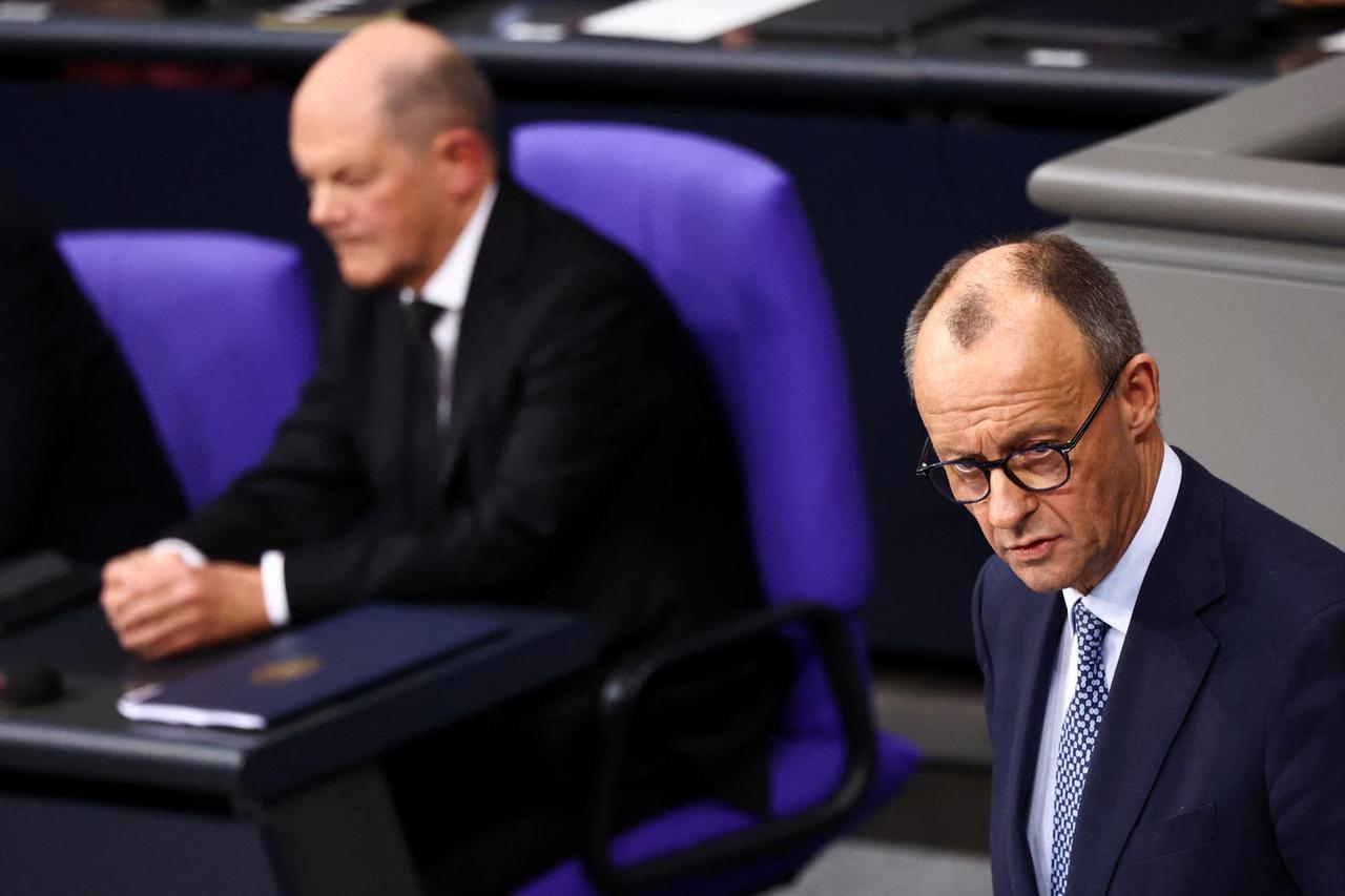 Christian Democratic Party (CDU) party leader Friedrich Merz speaks at the German lower house of parliament Bundestag in Berlin