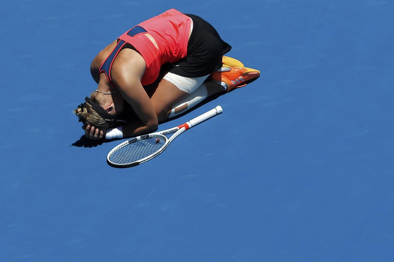 Tennis - Australian Open - Melbourne Park, Melbourne, Australia - 25/1/17 Croatia's Mirjana Lucic-Baroni reacts after winning her Women's singles quarter-final match against Czech Republic's Karolina Pliskova. REUTERS/Jason Reed