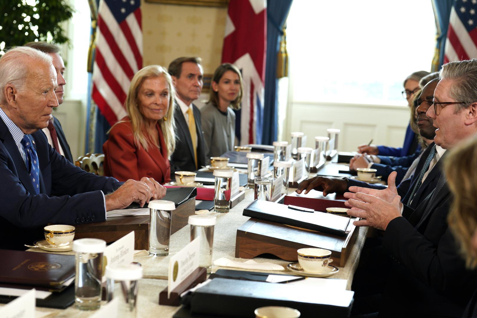 US President Joe Biden meets with British Prime Minister Keir Starmer in the Blue Room at the White House in Washington on Friday, September 13, 2024.           Photo by Yuri Gripas/UPI Photo via Newscom Photo: Yuri Gripas/NEWSCOM