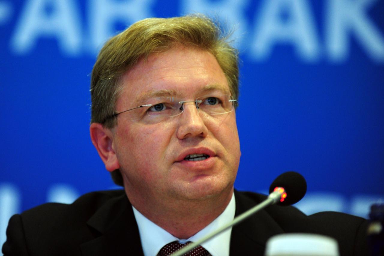 'Stefan Fule, EU Commissioner for Enlargement and European Neighbourhood Policy, answers journalists' questions during a press conference on July 13, 2010, after the Turkey-EU Ministerial Political D