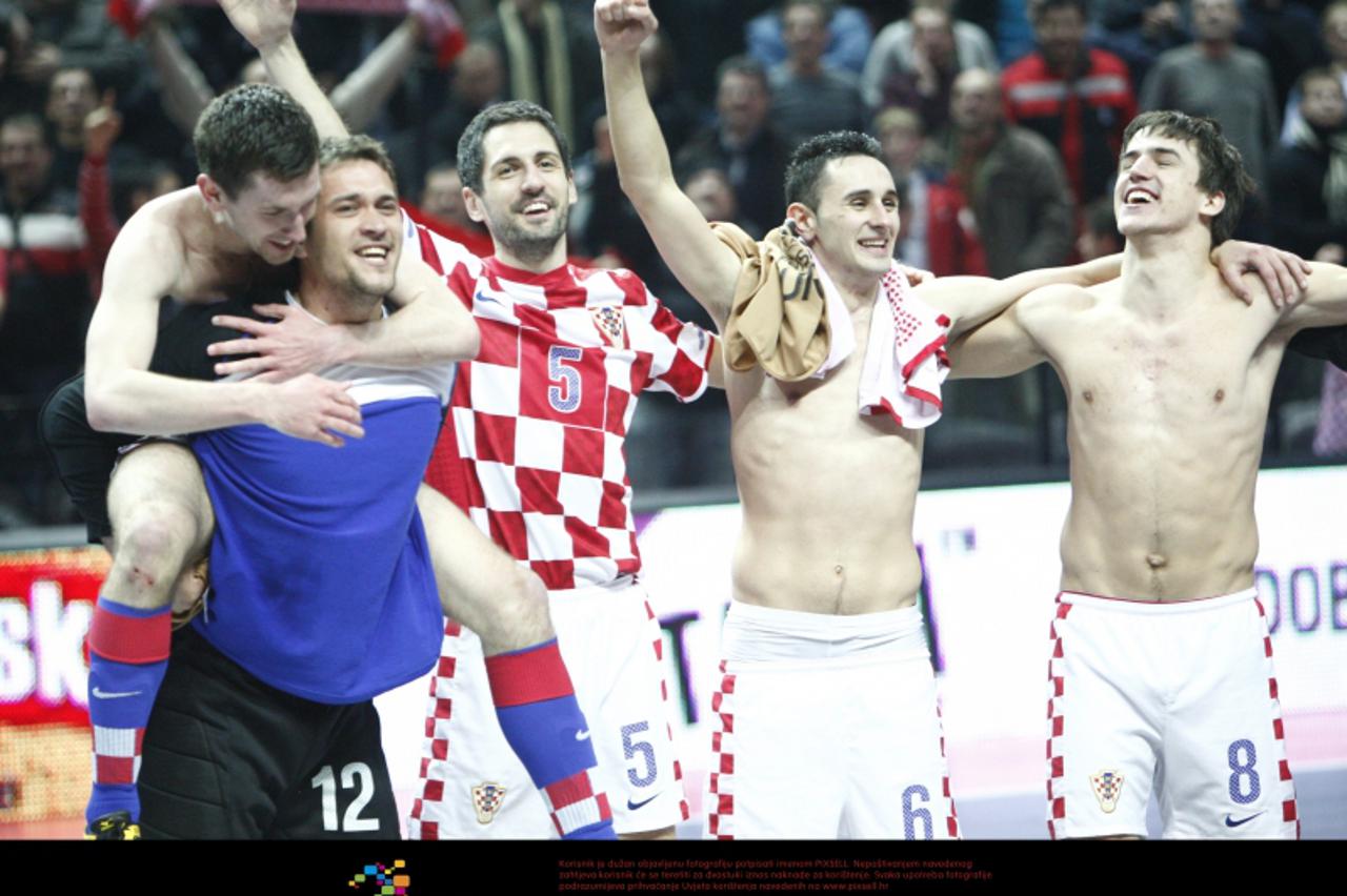 '06.02.2012., Split - Europsko prvenstvo u malom nogometu, UEFA Futsal EURO 2012., cetvrtfinale, Hratska - Ukrajina. Marin Stojkic, Frane Despotovic, Sasa Babic, Dario Marinkovic.  Photo: Ivo Cagalj/P