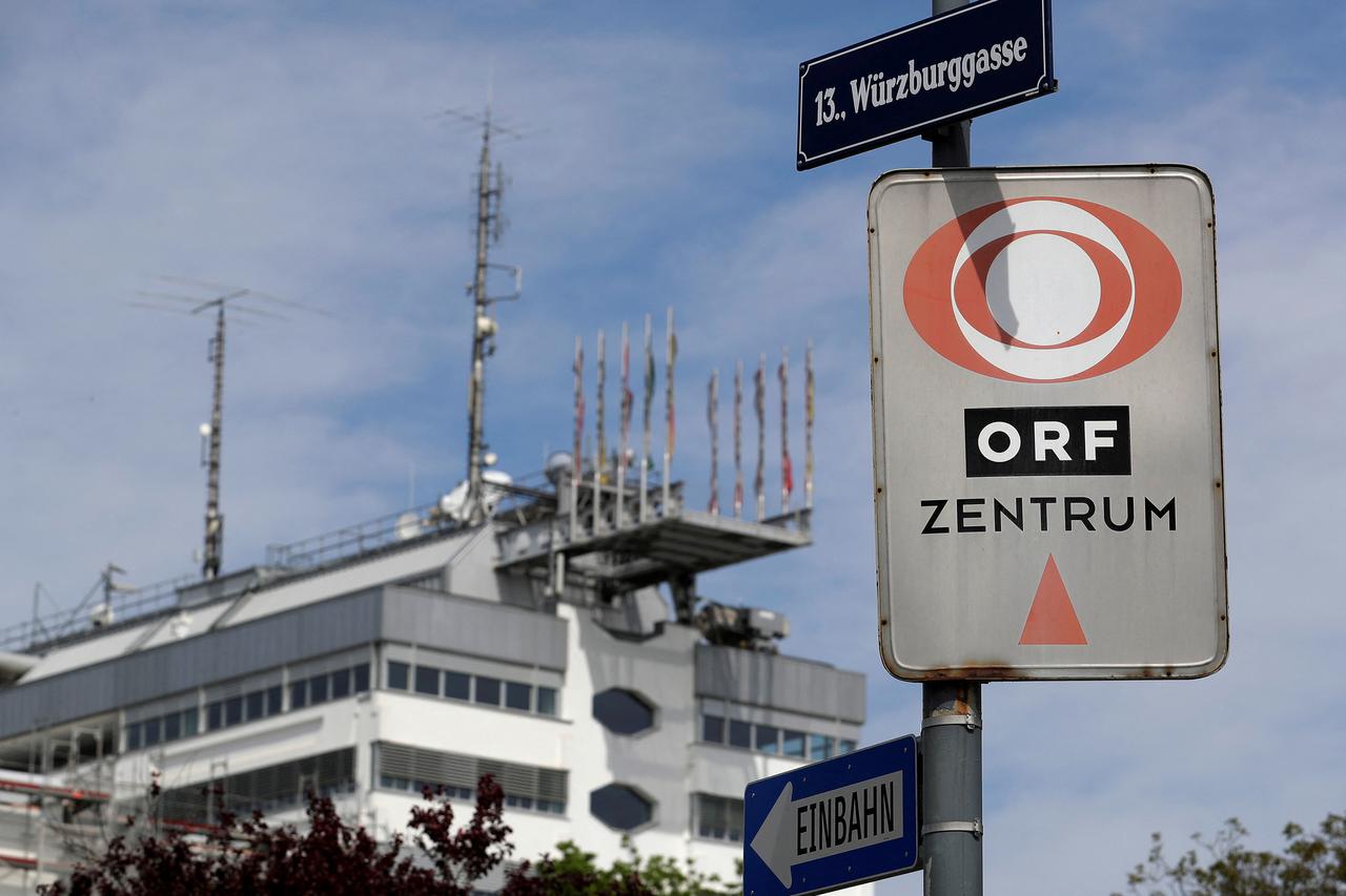 FILE PHOTO: A sign on the street leads to ORF headquarters in Vienna