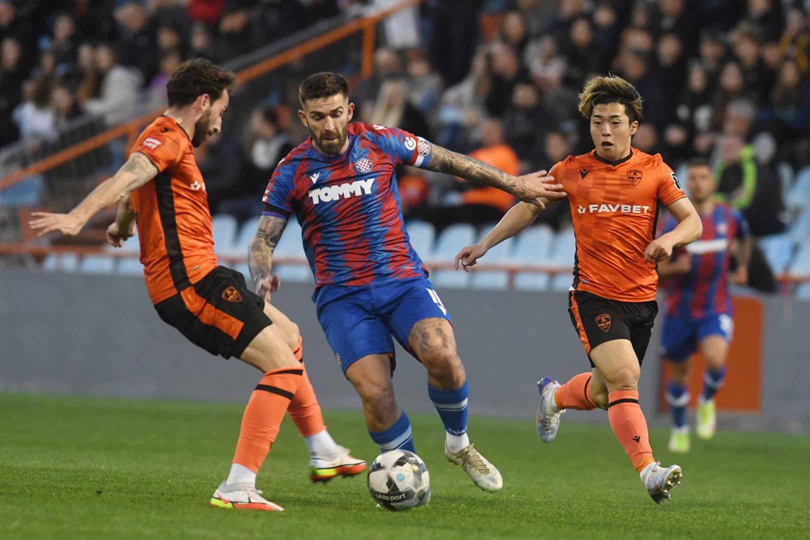 01.04.2023., Sibenik - SuperSport hrvatska nogometna liga, 27. kolo, HNK Sibenik - HNK Hajduk. Marko Livaja, Arai Photo: Hrvoje Jelavic/PIXSELL