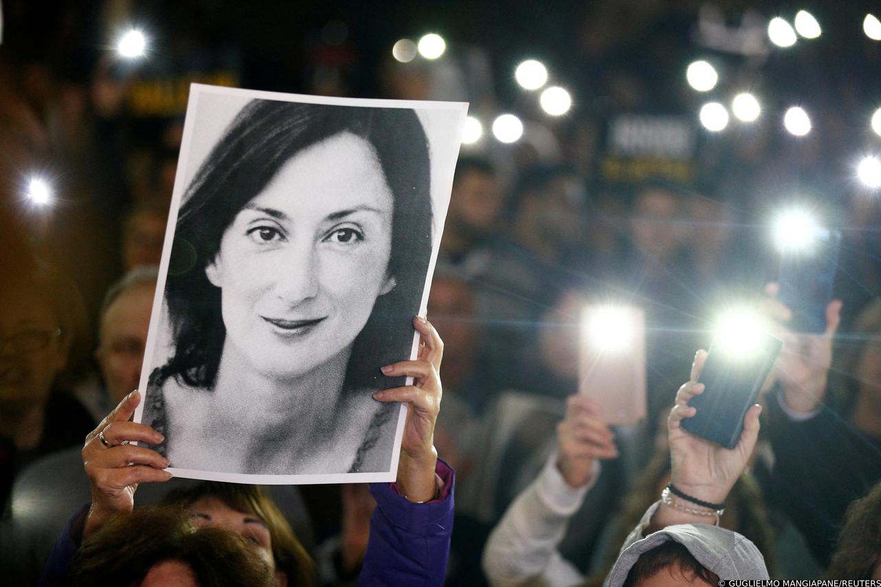 FILE PHOTO: People gather at the Great Siege Square calling for the resignation of Joseph Muscat, in Valletta