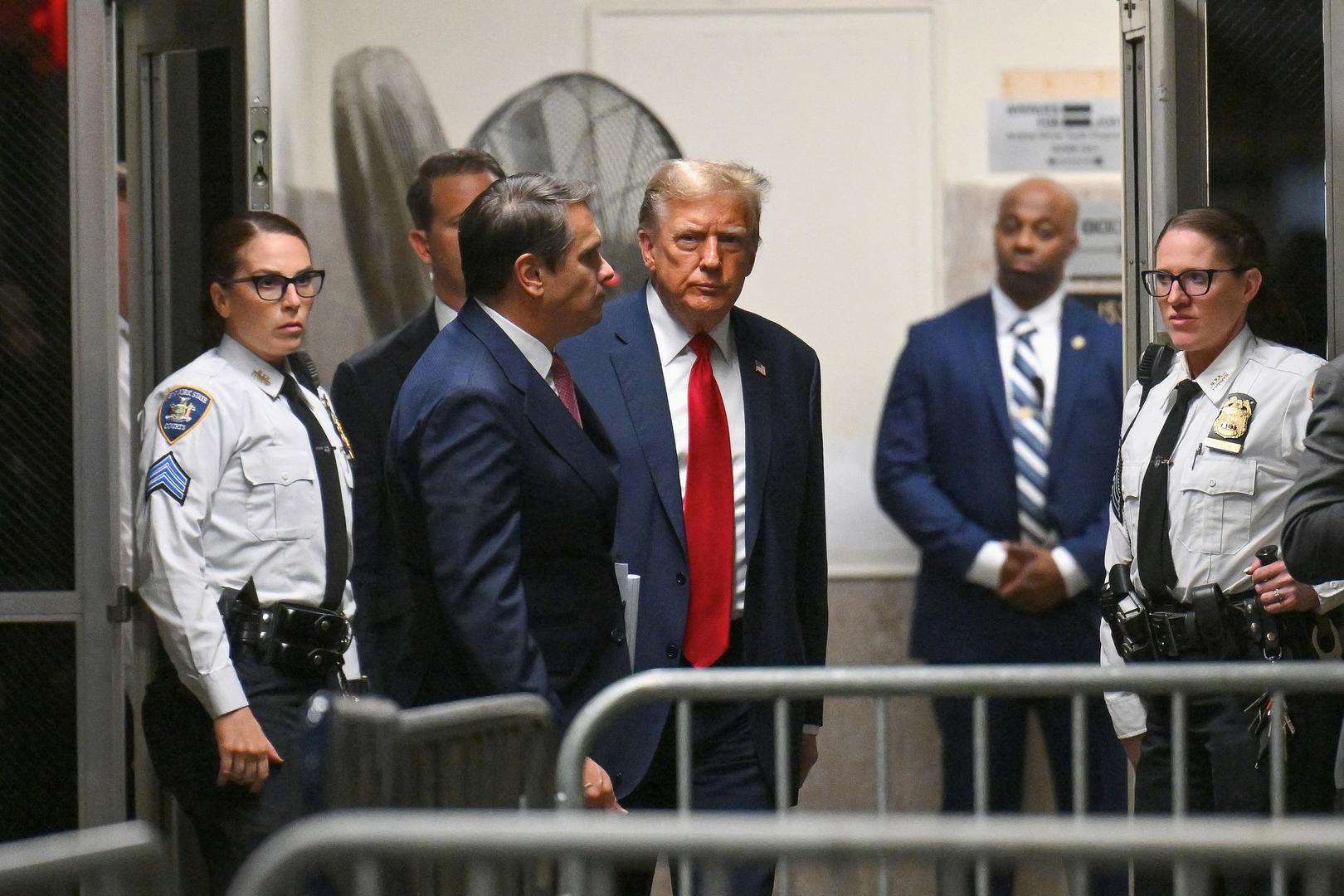 Former U.S. President Donald Trump returns to the courtroom after a break during the first day of his trial for allegedly covering up hush money payments linked to extramarital affairs, at Manhattan Criminal Court in New York City, U.S., on April 15, 2024.     Angela Weiss/Pool via REUTERS Photo: ANGELA WEISS/REUTERS