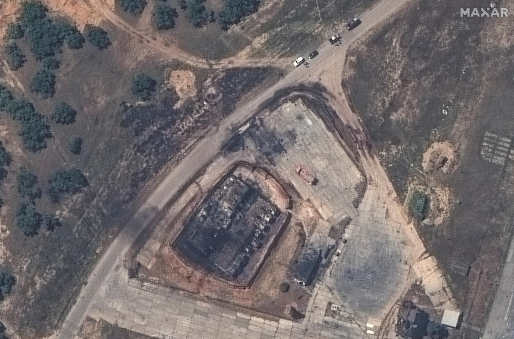 A satellite image of a destroyed fuel storage facility following an attack at Belbek Airbase, amid Russia's attack on Ukraine, in Crimea May 16, 2024.   Maxar Technologies/Handout via REUTERS    THIS IMAGE HAS BEEN SUPPLIED BY A THIRD PARTY. NO RESALES. NO ARCHIVES. MANDATORY CREDIT. MUST NOT OBSCURE LOGO Photo: MAXAR TECHNOLOGIES/REUTERS