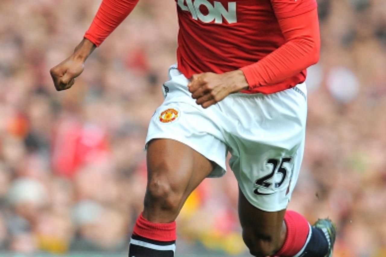 'Manchester United\'s Ecuadorian midfielder Antonio Valencia in action during the English Premier League football match between Manchester United and Bolton Wanderers at Old Trafford in Manchester, no