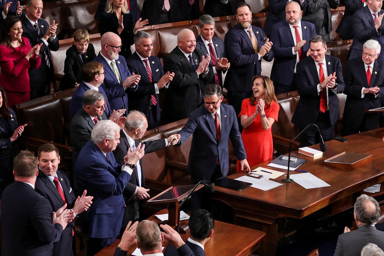 U.S. representatives gather to vote for their new Speaker of the House on the first day of the new Congress at the U.S. Capitol in Washington