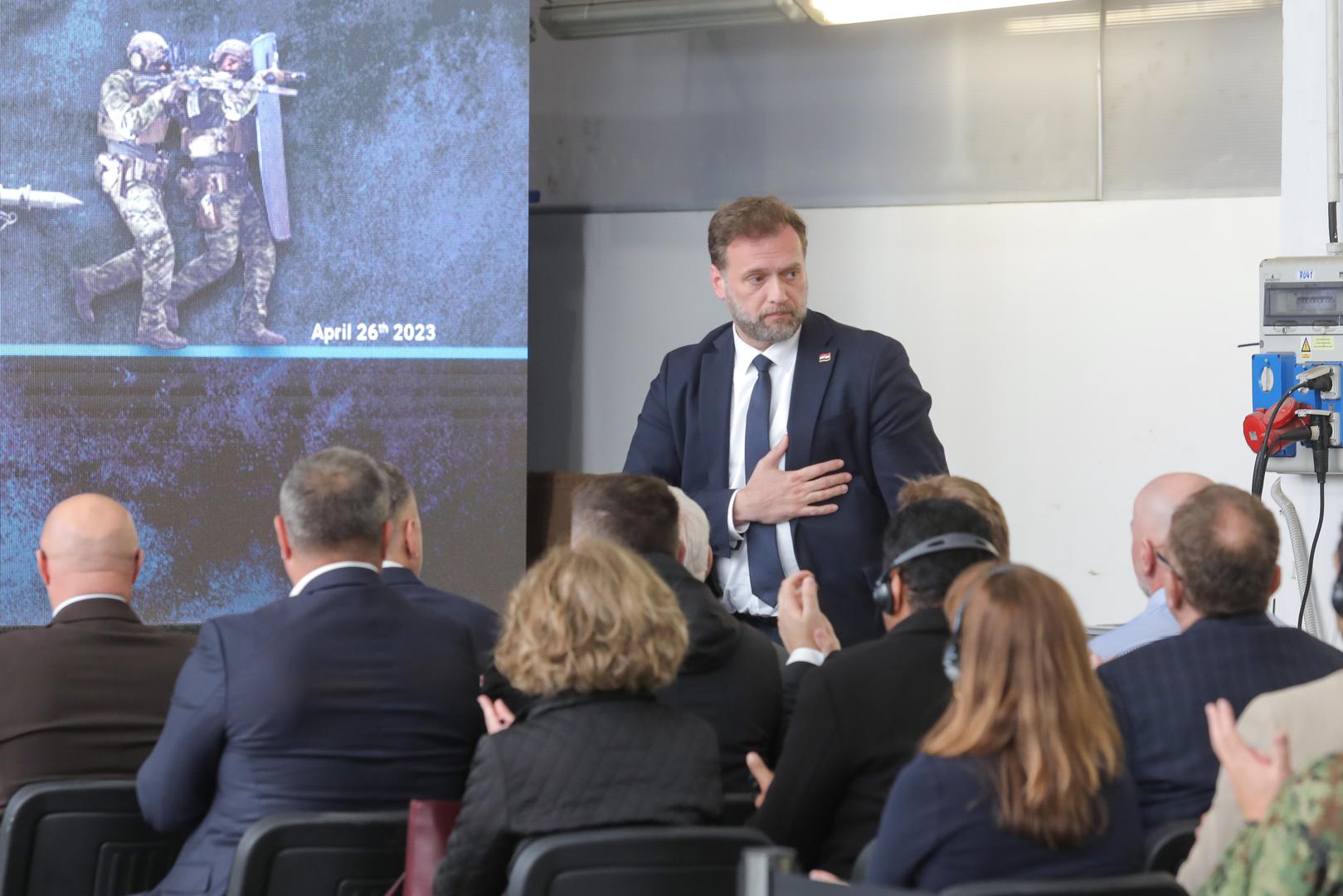 26.04.2023., Zagreb - U prostorima Dok-Inga odrzana je premijera protuteroristickog robotskog vozila MV-3 HYSTRIX. ministar obrane Mario Banozic Photo: Tomislav Miletic/PIXSELL