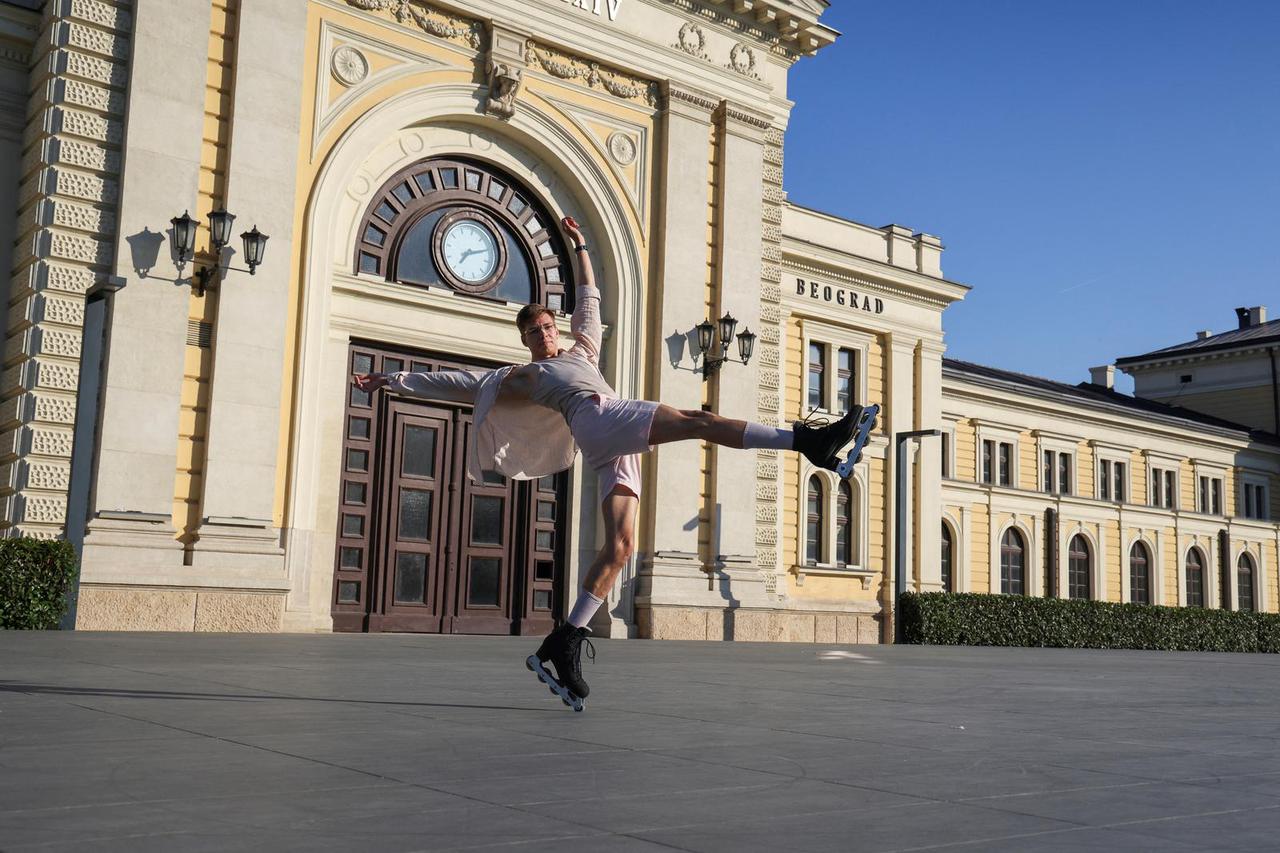 Vadim Morus, Russian professional skater and trainer, practices for his performance in Belgrade