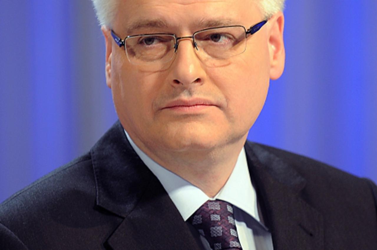 'Main opposition Social Democratic Party?s candidate for the upcoming Croatian presidential elections Ivo Josipovic looks on as he prepares for the last TV confrontation with his opponent independent 