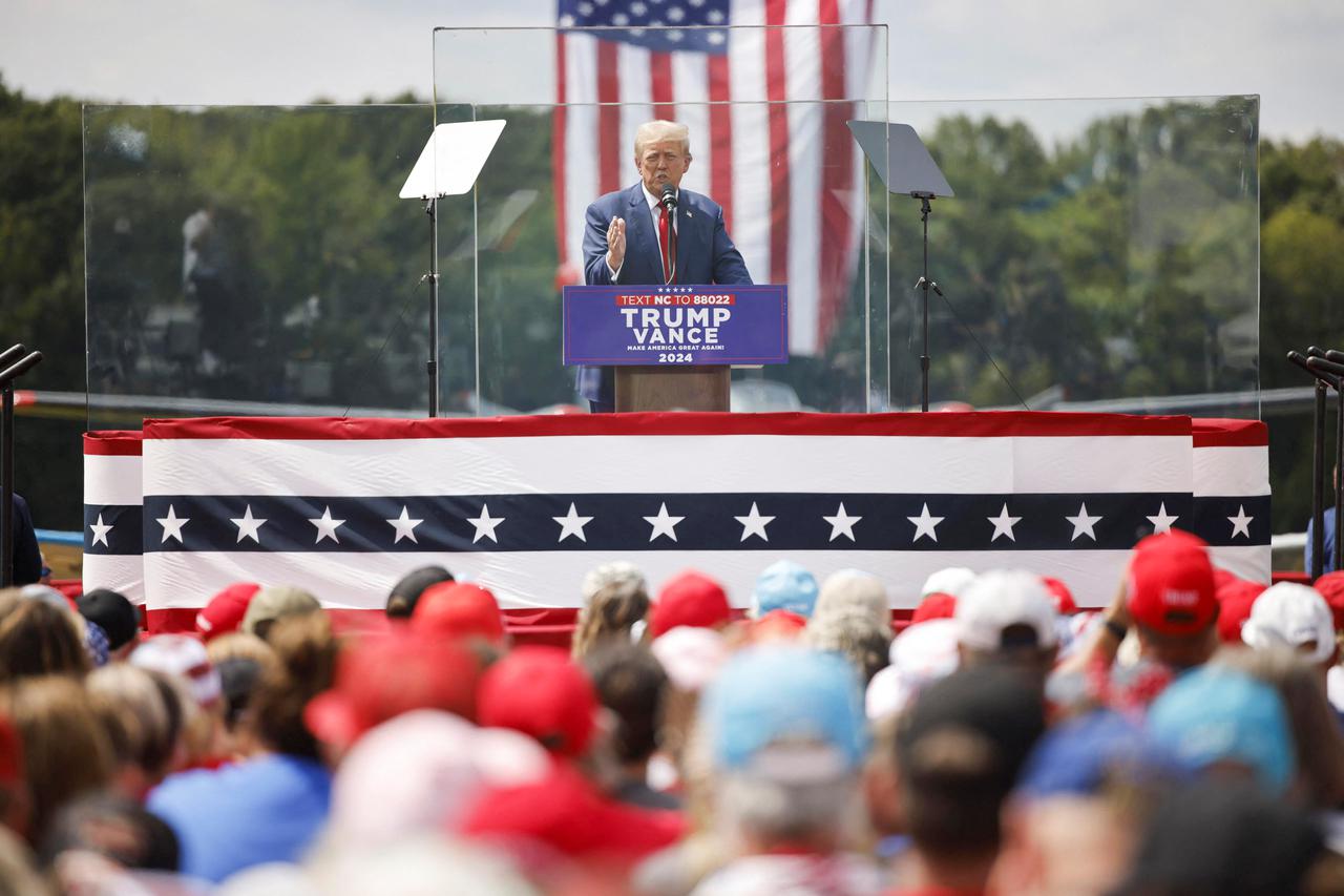 Trump speaks at a campaign rally in Asheboro