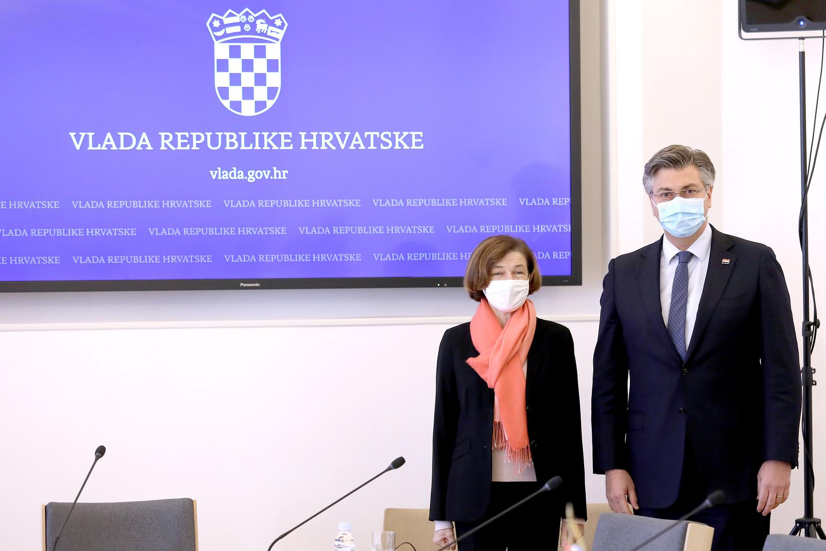 23.11.2020., Zagreb - Predsjednik Vlade Andrej Plenkovic primio je u Banskim dvorima ministricu oruzanih snaga Francuske Republike Florence Parly.  
Photo: Patrik Macek/PIXSELL