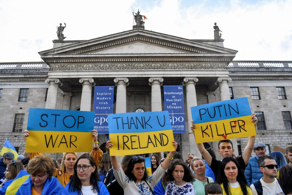 Rally against Russian military action to mark Ukrainian Independence Day, in Dublin