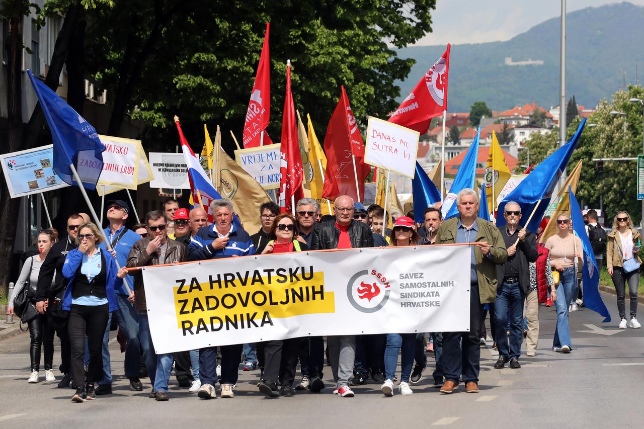 Zagreb: Na Međunarodni praznik rada održan marš pod sloganom Za Hrvatsku zadovoljnih radnika