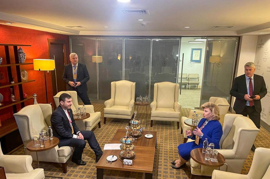 Tatiana Moskalkova, Russia's human rights ombudsman, and her Ukrainian counterpart Dmytro Lubinets meet in Ankara