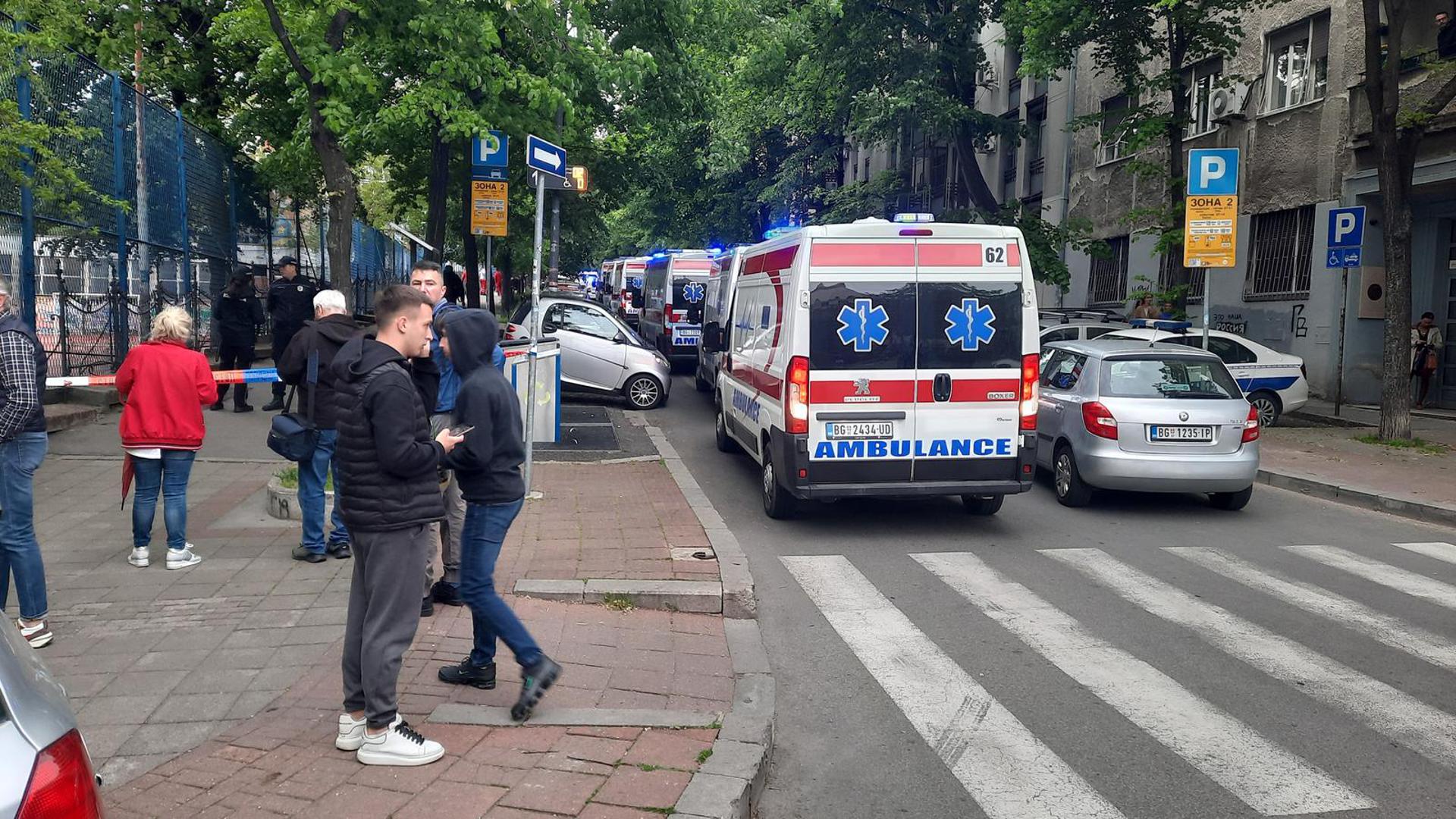 03, May, 2023, Belgrade - A student of the seventh grade of the Elementary School "Vladislav Ribnikar" is suspected to have fired a pistol at the security guard, the teacher and the students this morning. VIDEO: A.M./ATAImages.

03, maj, 2023, Beograd - Ucenik sedmog razreda Osnovne skole "Vladislav Ribnikar" kako se sumnja, pucao je jutros iz pistolja na obezbeđenje, nastavnicu i ucenike. VIDEO: A.M./ATAImages. Photo: A.M./ATA Images/PIXSELL