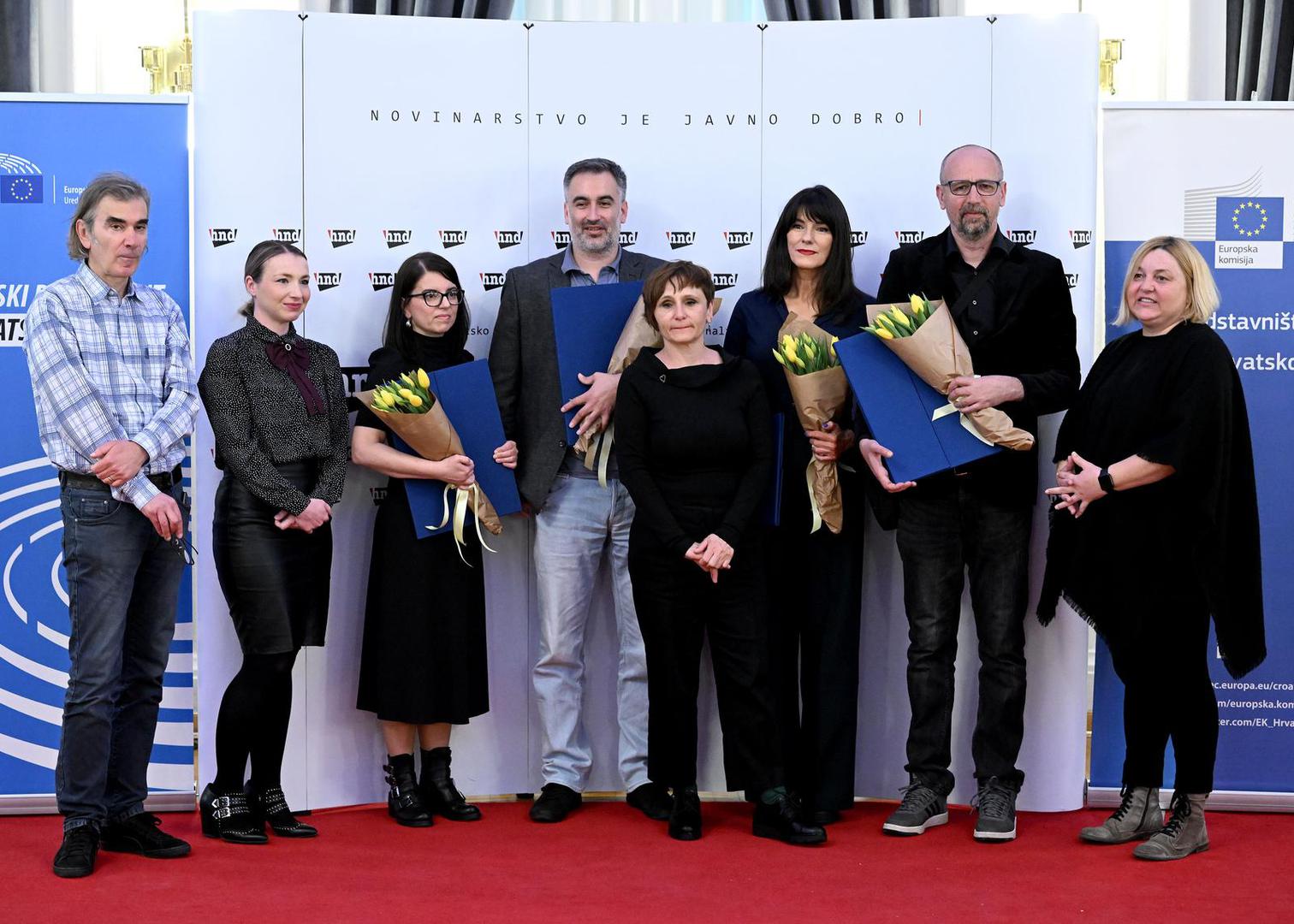 08.05.2023., Zagreb - U Novinarskom domu odrzala se svecana dodjela Nagrade Europa, koja ce se odrzati ususret Danu Europe. Josip Bohutinski, Irena Frlan, Ivanka Zoric, Marko Stricevic Photo: Marko Lukunic/PIXSELL