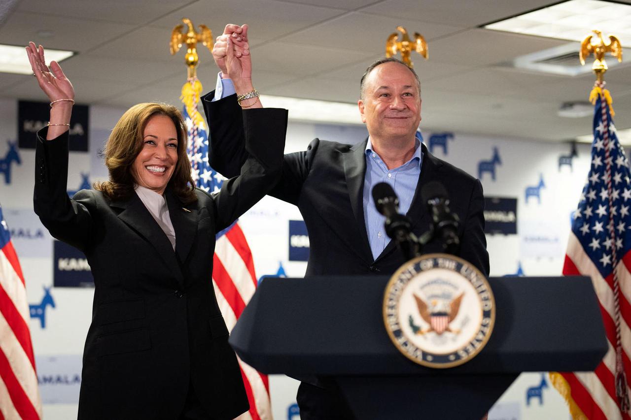 U.S. Vice President Kamala Harris arrives at her Presidential Campaign headquarters in Wilmington