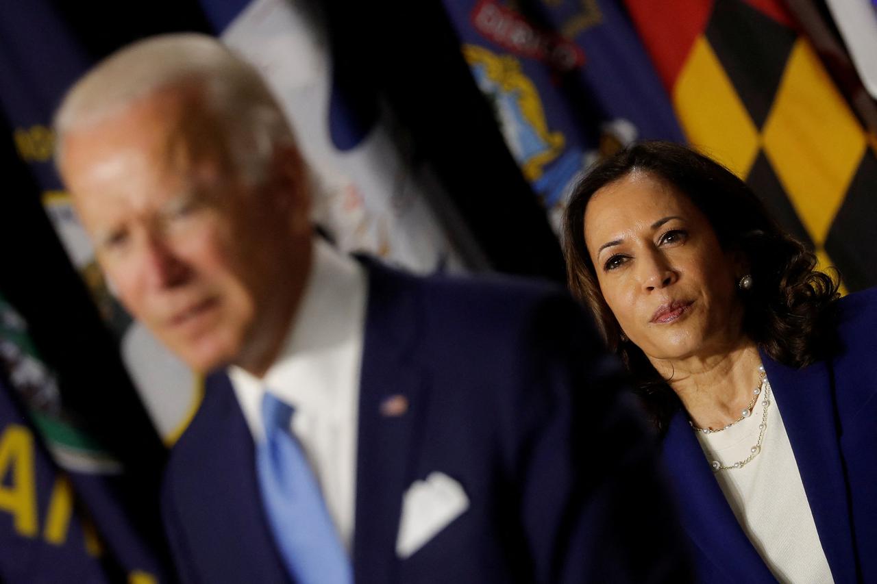 FILE PHOTO: Democratic presidential candidate Biden and vice presidential candidate Harris hold first joint campaign appearance as a ticket in Wilmington, Delaware