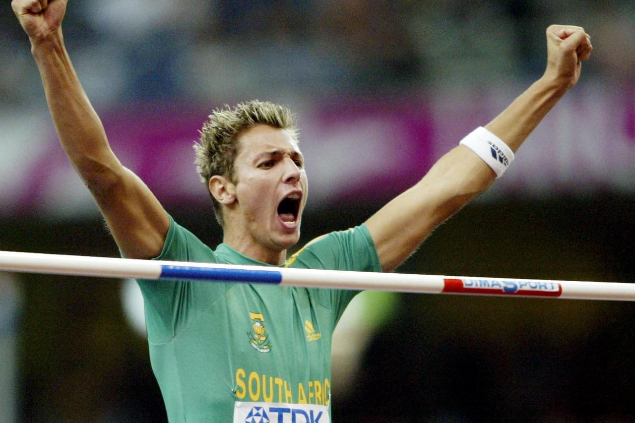 FILE PHOTO: FREITAG OF SOUTH AFRICA CELEBRATES CLEARING THE BAR AT THE WORLDATHLETICS CHAMPIONSHIPS.